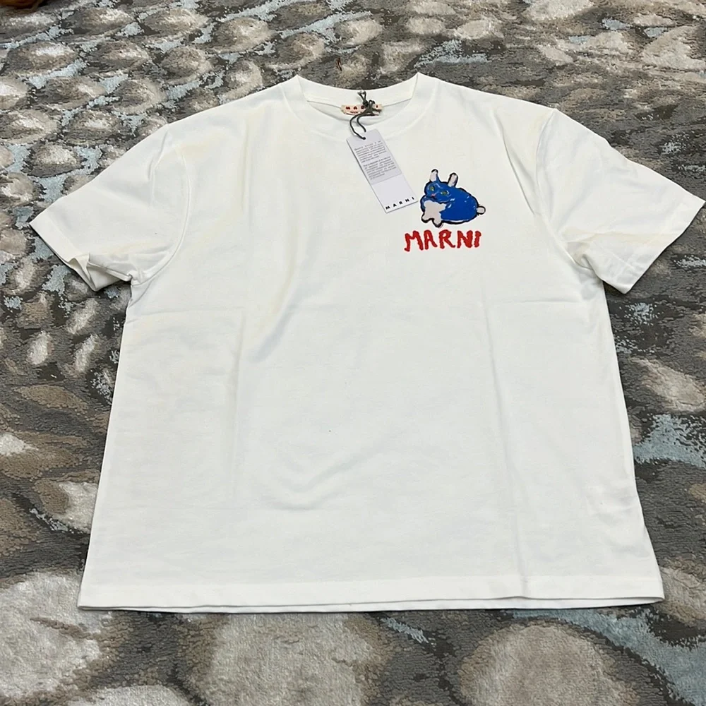 MARNI WHITE BIO COTTON T-SHIRT WITH RABBIT GRAPHICS - Picture 3 of 9